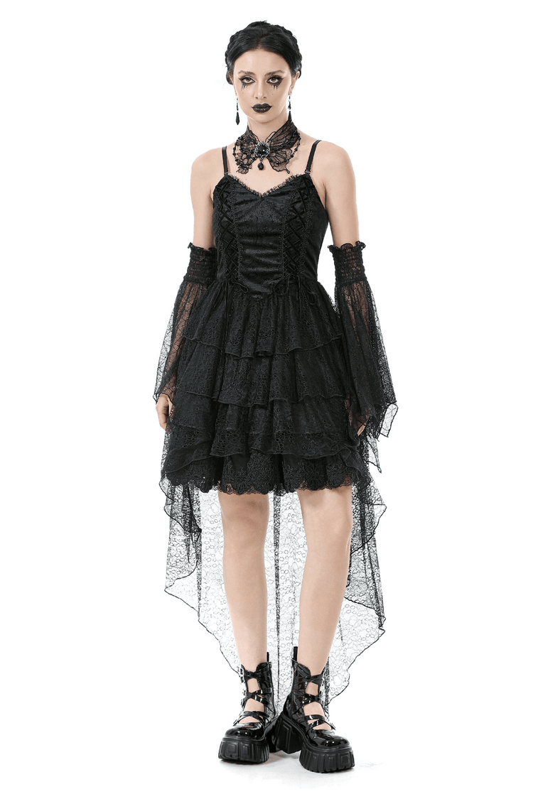 Gothic Black Lace Dress with Corset Bodice and Tiers - image 1