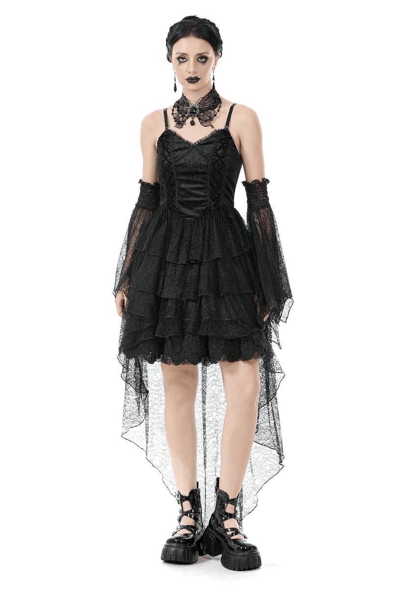 Gothic Black Lace Dress with Corset Bodice and Tiers - image 1