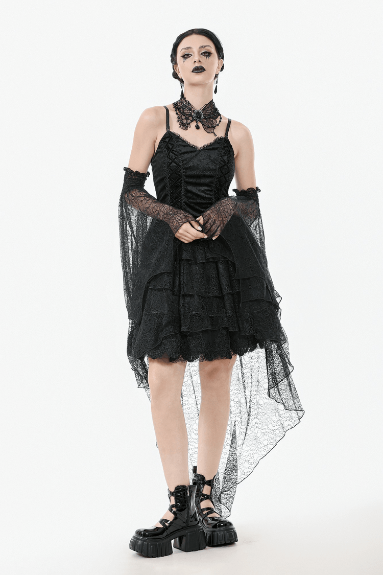 Gothic Black Lace Dress with Corset Bodice and Tiers - image 11
