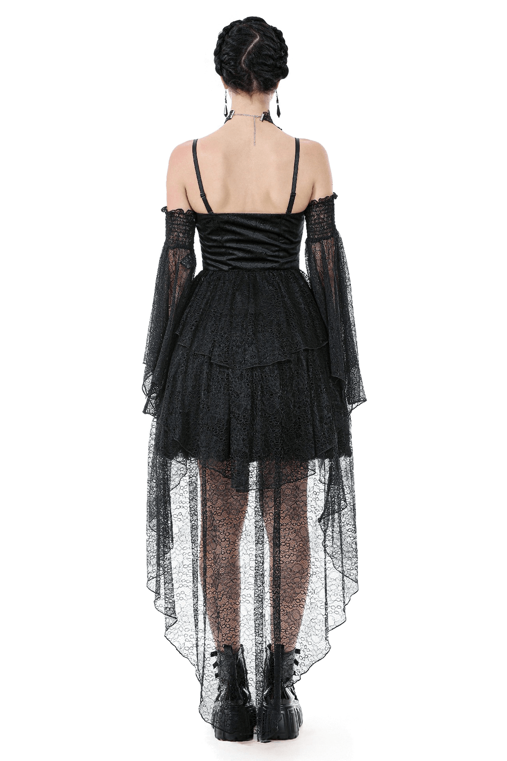 Gothic Black Lace Dress with Corset Bodice and Tiers - image 2
