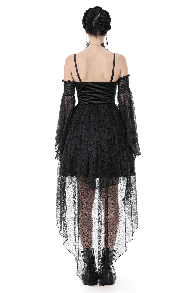 Gothic Black Lace Dress with Corset Bodice and Tiers - image 1