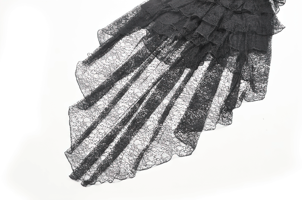 Gothic Black Lace Dress with Corset Bodice and Tiers - image 8