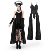 Gothic Black Lace Maxi Dress with Split Panels - image 3