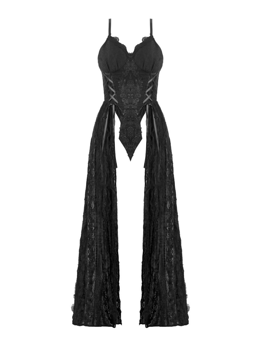Gothic Black Lace Maxi Dress with Split Panels - image 4