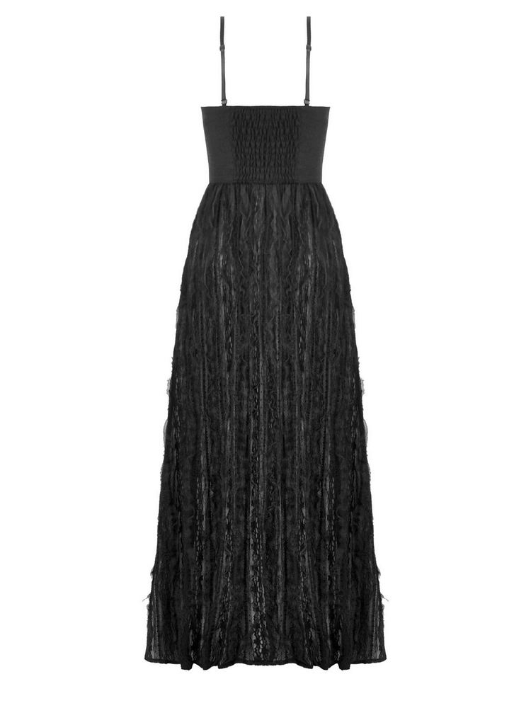 Gothic Black Lace Maxi Dress with Split Panels - image 5