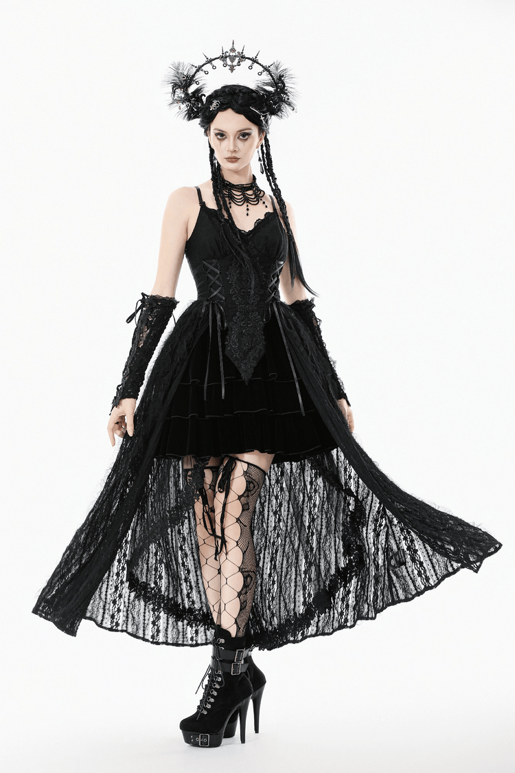 Gothic Black Lace Maxi Dress with Split Panels - image 15