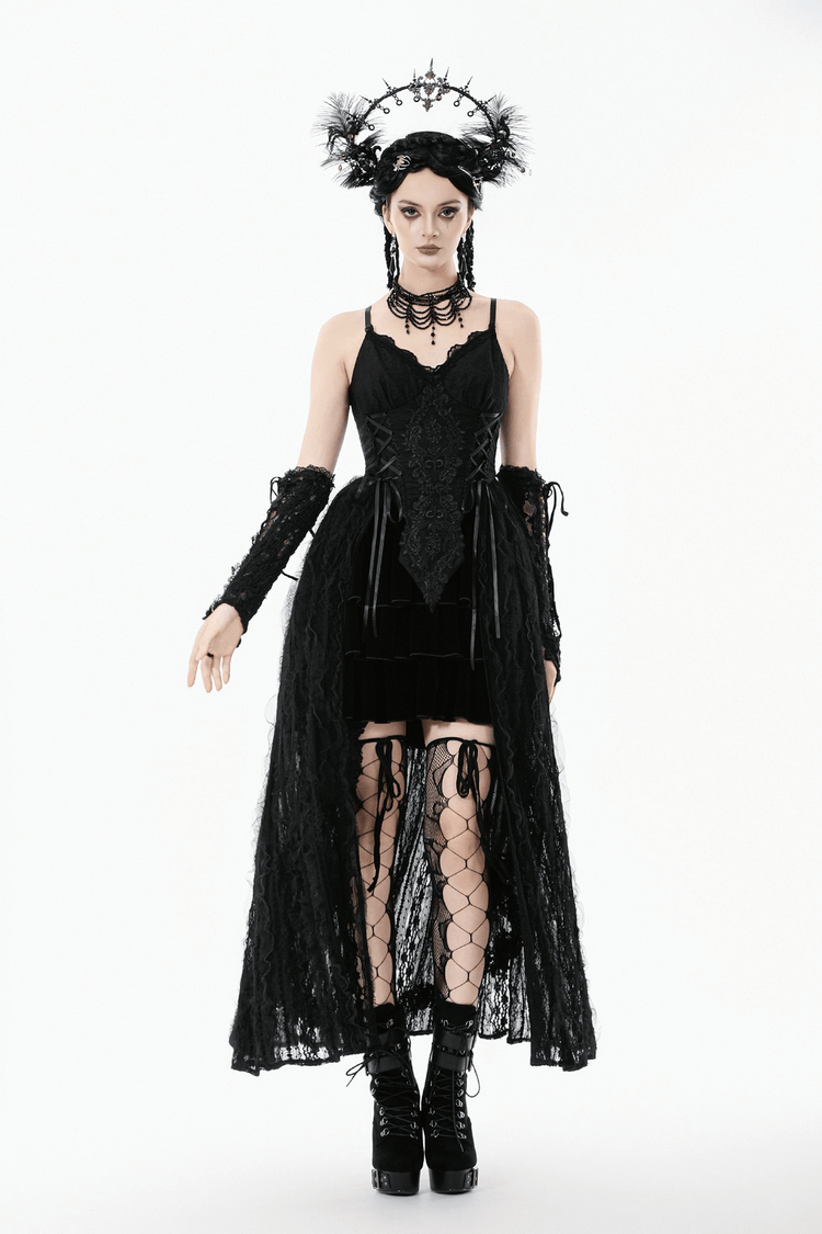 Gothic Black Lace Maxi Dress with Split Panels - image 11