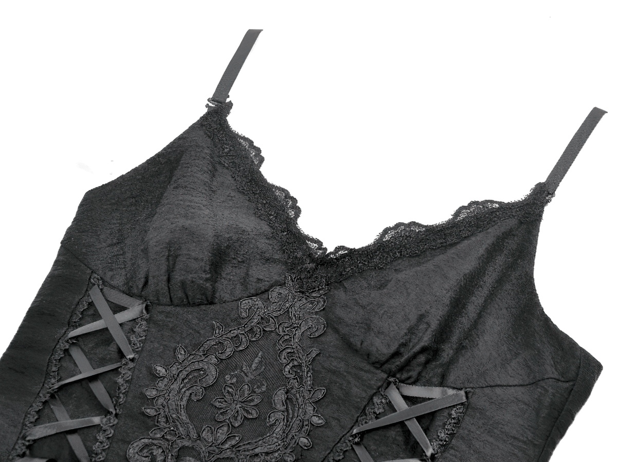 Gothic Black Lace Maxi Dress with Split Panels - image 6