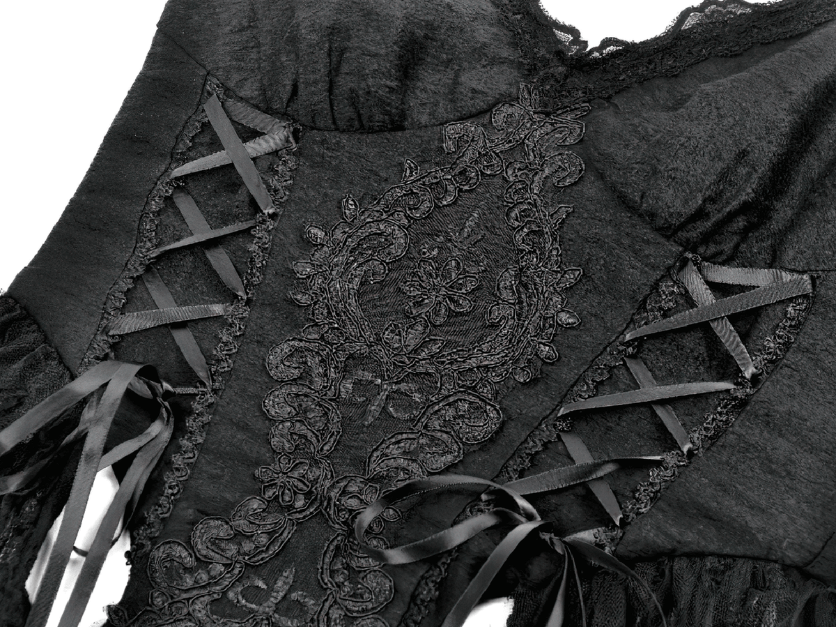 Gothic Black Lace Maxi Dress with Split Panels - image 7