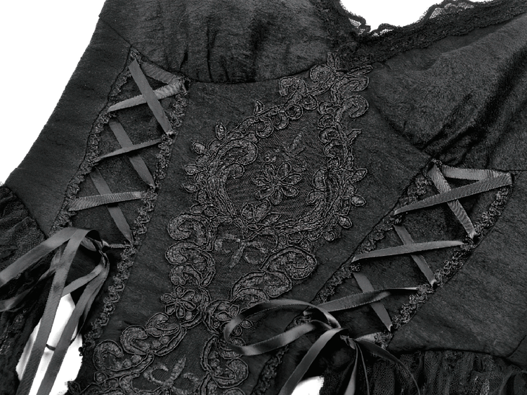 Gothic Black Lace Maxi Dress with Split Panels - image 7