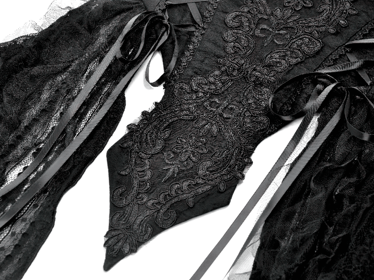 Gothic Black Lace Maxi Dress with Split Panels - image 10