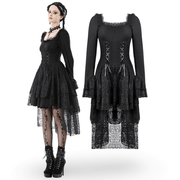 Gothic Black Lace Medieval Dress with Corset Detail - image 3