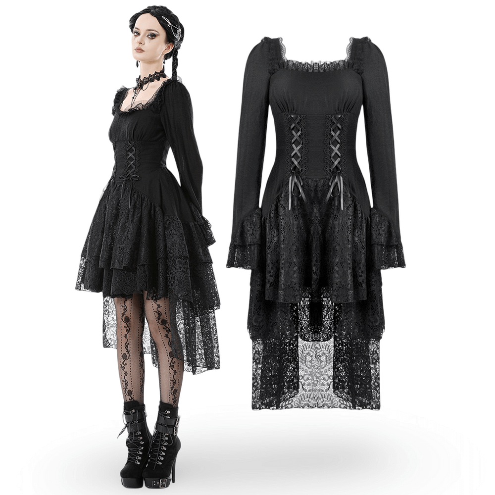 Gothic Black Lace Medieval Dress with Corset Detail - image 3