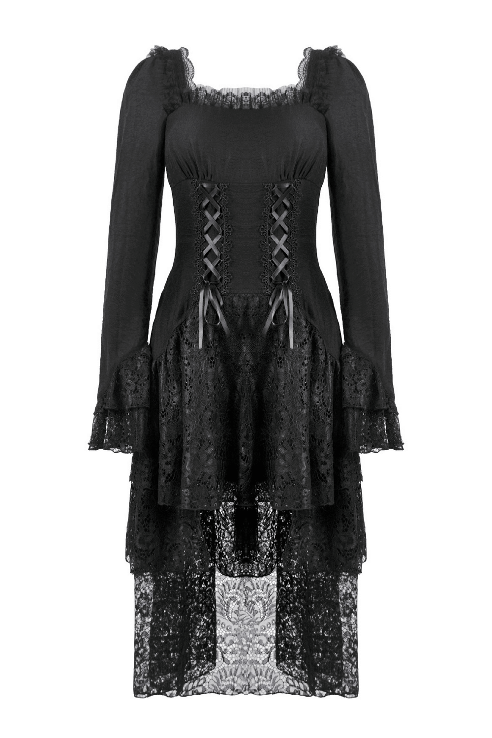 Gothic Black Lace Medieval Dress with Corset Detail - image 4