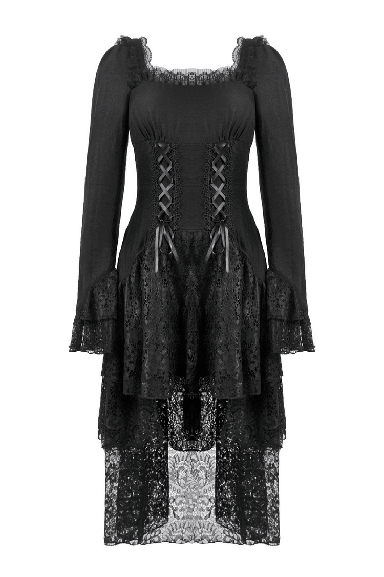 Gothic Black Lace Medieval Dress with Corset Detail - image 4