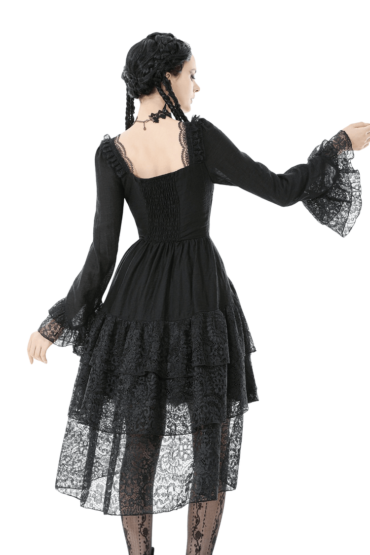 Gothic Black Lace Medieval Dress with Corset Detail - image 2