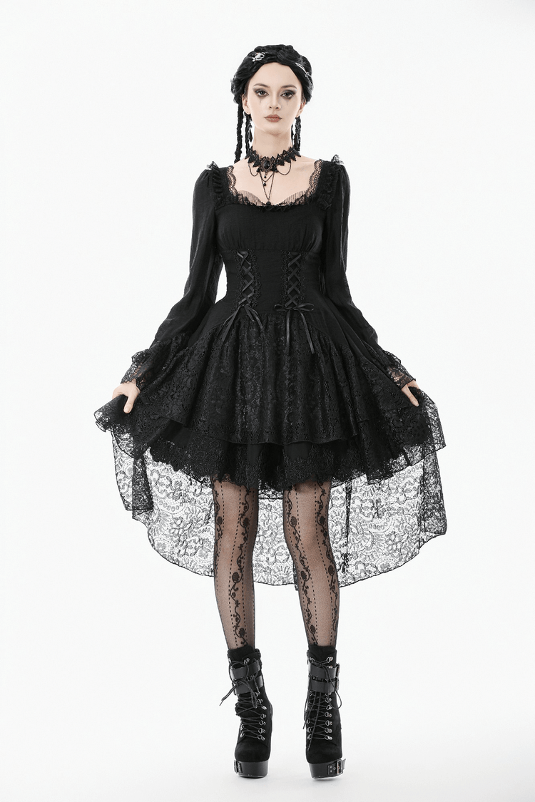 Gothic Black Lace Medieval Dress with Corset Detail - image 17