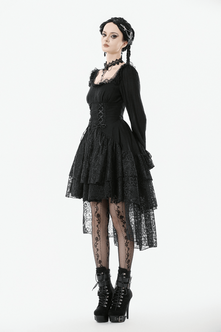 Gothic Black Lace Medieval Dress with Corset Detail - image 16