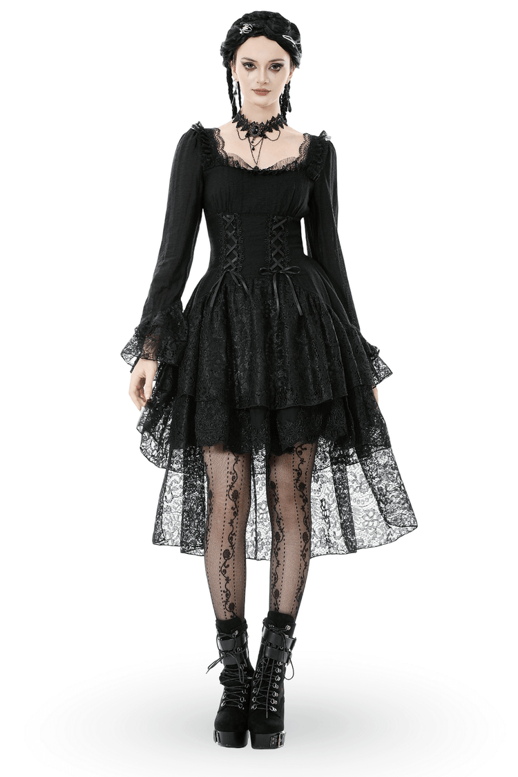 Gothic Black Lace Medieval Dress with Corset Detail - image 1
