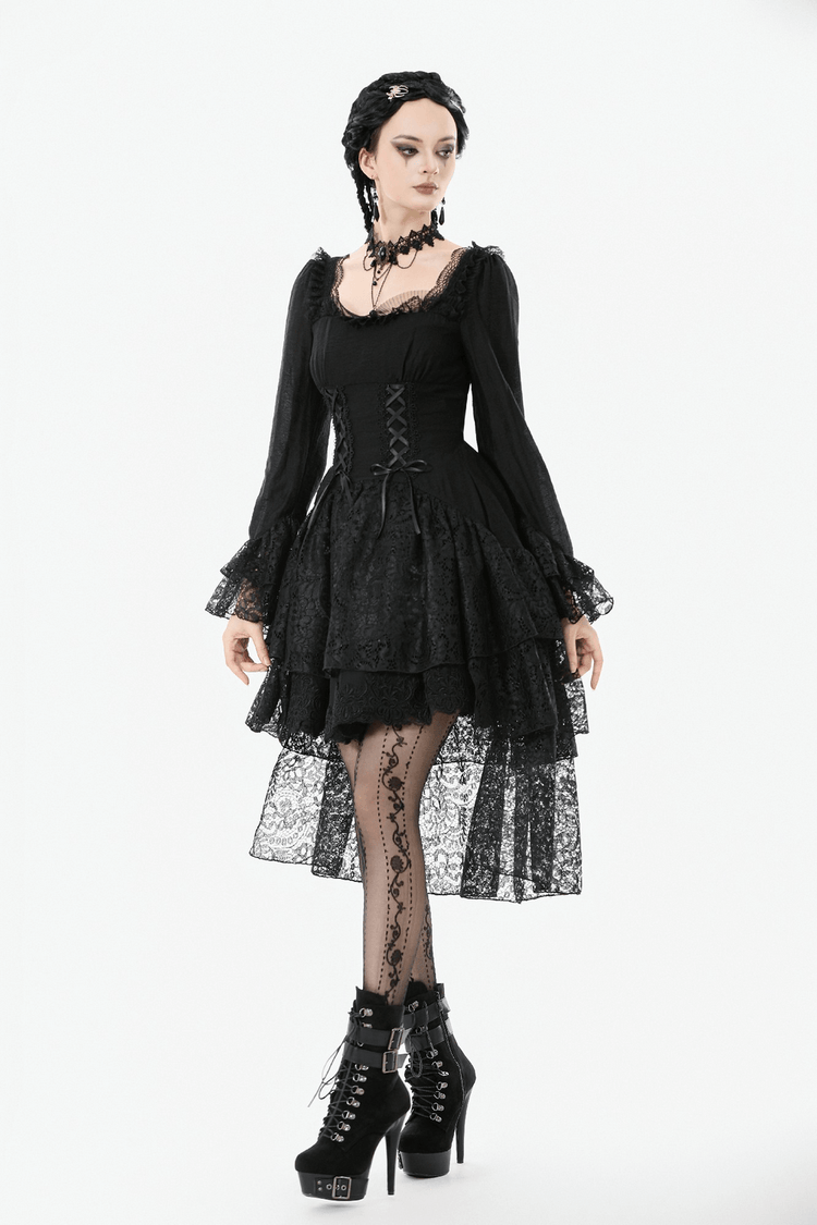 Gothic Black Lace Medieval Dress with Corset Detail - image 15