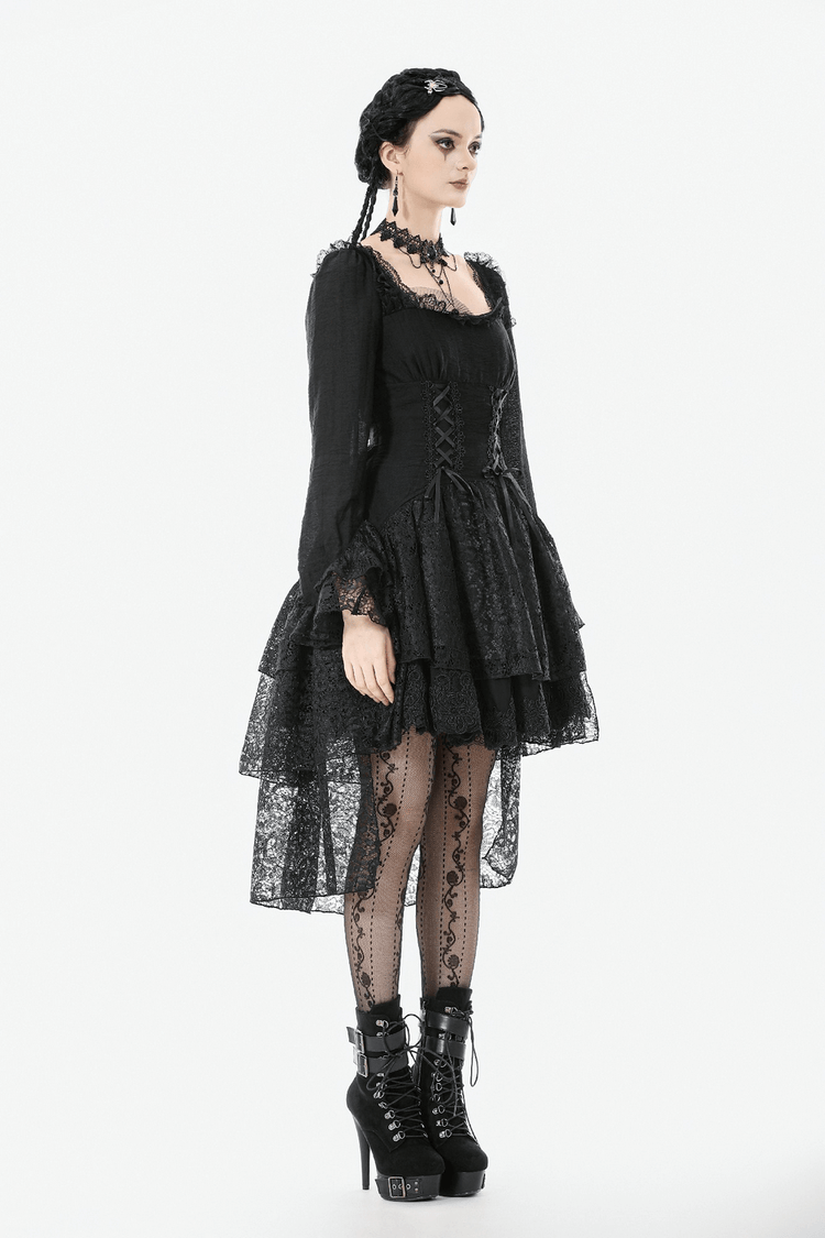 Gothic Black Lace Medieval Dress with Corset Detail - image 14