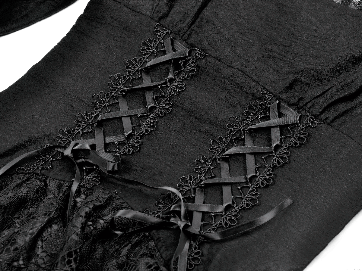 Gothic Black Lace Medieval Dress with Corset Detail - image 7