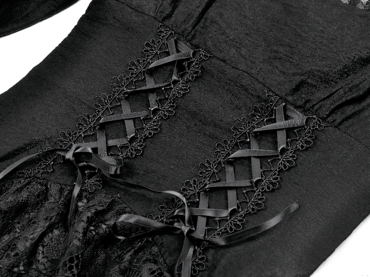 Gothic Black Lace Medieval Dress with Corset Detail - image 7
