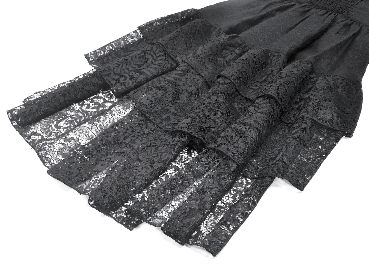 Gothic Black Lace Medieval Dress with Corset Detail - image 11