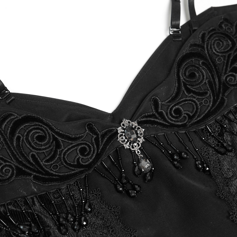 Gothic Black Lace Off-Shoulder Dress with Ruffles and Beads - image 8