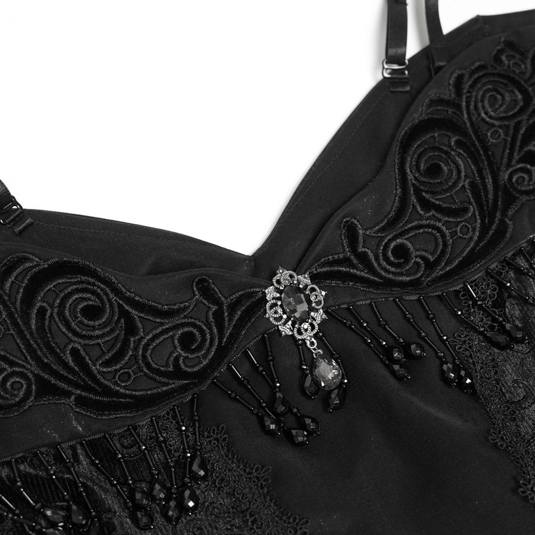 Gothic Black Lace Off-Shoulder Dress with Ruffles and Beads - image 8