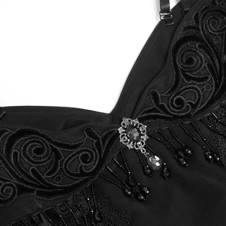 Gothic Black Lace Off-Shoulder Dress with Ruffles and Beads - image 9
