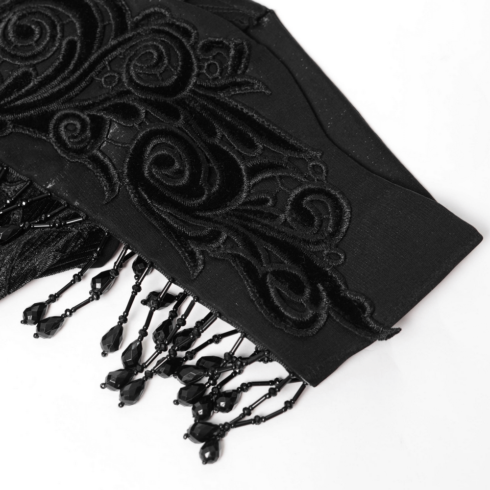Gothic Black Lace Off-Shoulder Dress with Ruffles and Beads - image 10