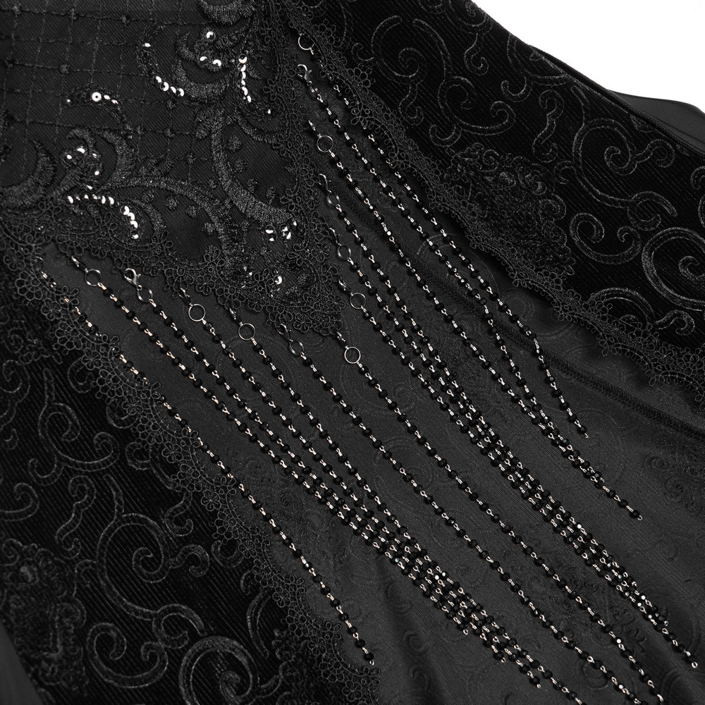 Gothic Black Lace Off-Shoulder Dress with Ruffles and Beads - image 15