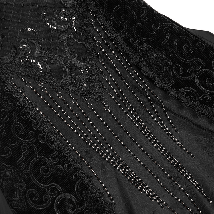 Gothic Black Lace Off-Shoulder Dress with Ruffles and Beads - image 15