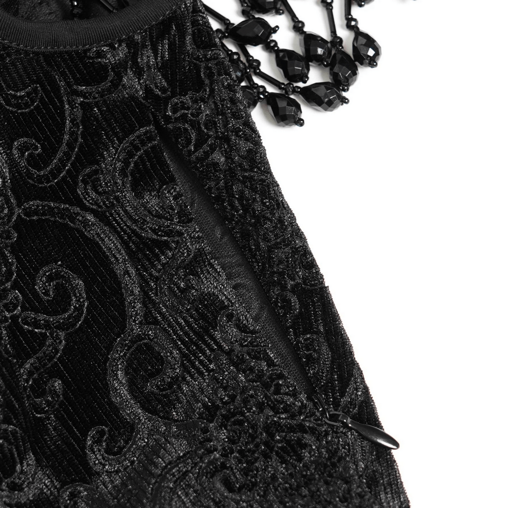Gothic Black Lace Off-Shoulder Dress with Ruffles and Beads - image 11