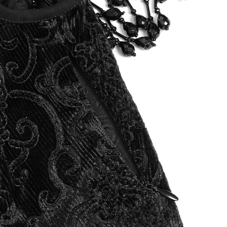 Gothic Black Lace Off-Shoulder Dress with Ruffles and Beads - image 11