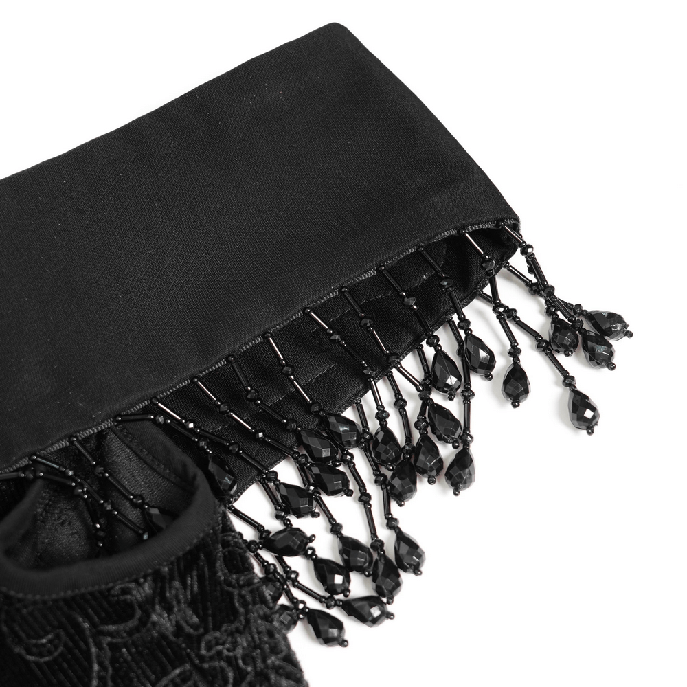 Gothic Black Lace Off-Shoulder Dress with Ruffles and Beads - image 7