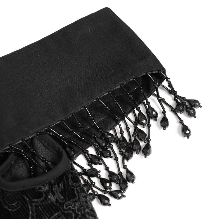 Gothic Black Lace Off-Shoulder Dress with Ruffles and Beads - image 7