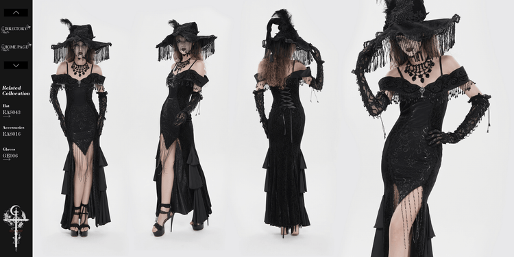 Gothic Black Lace Off-Shoulder Dress with Ruffles and Beads - image 23