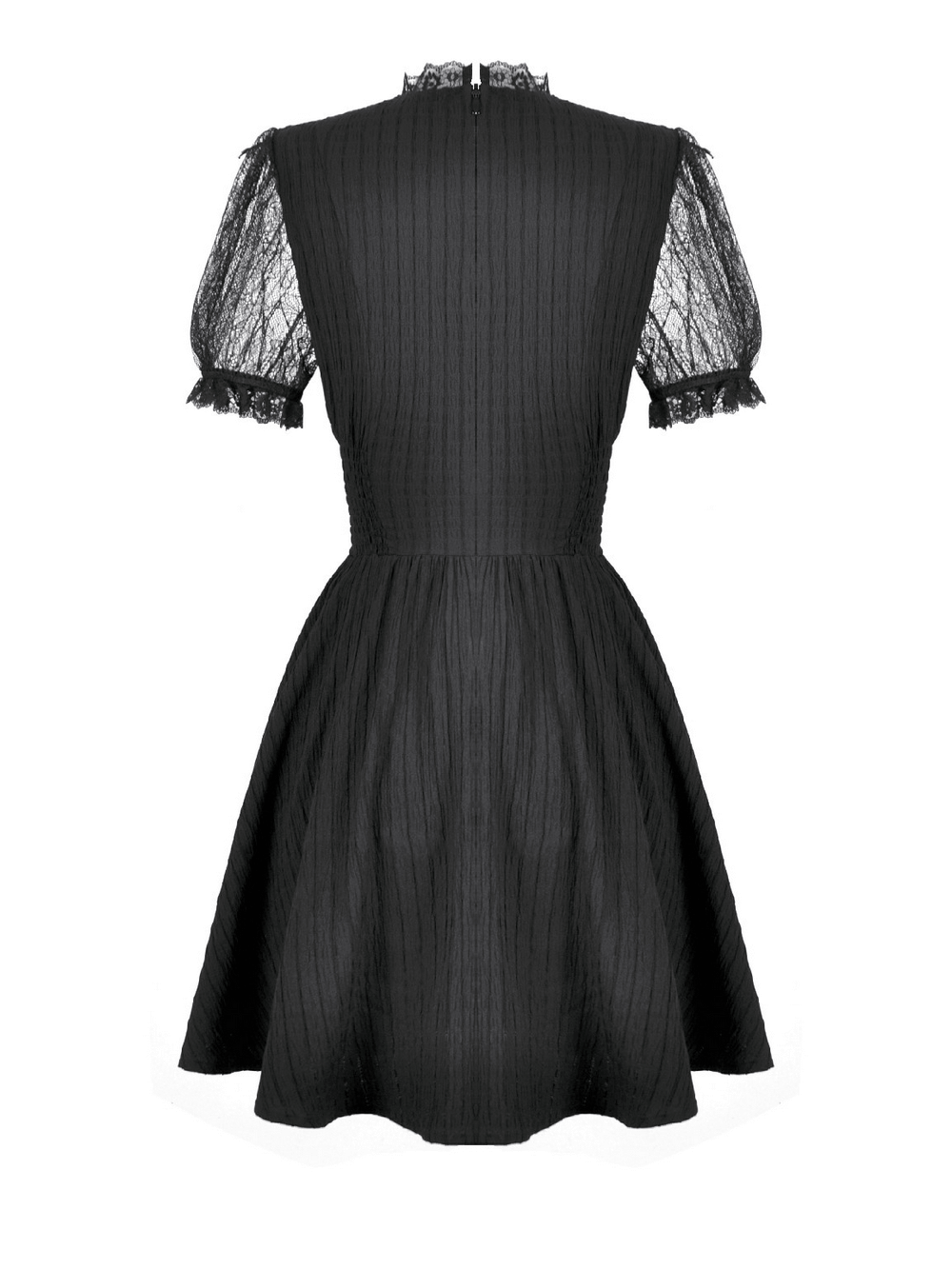 Gothic Black Lace Puff Sleeve Dress with Cross Pendant - image 5
