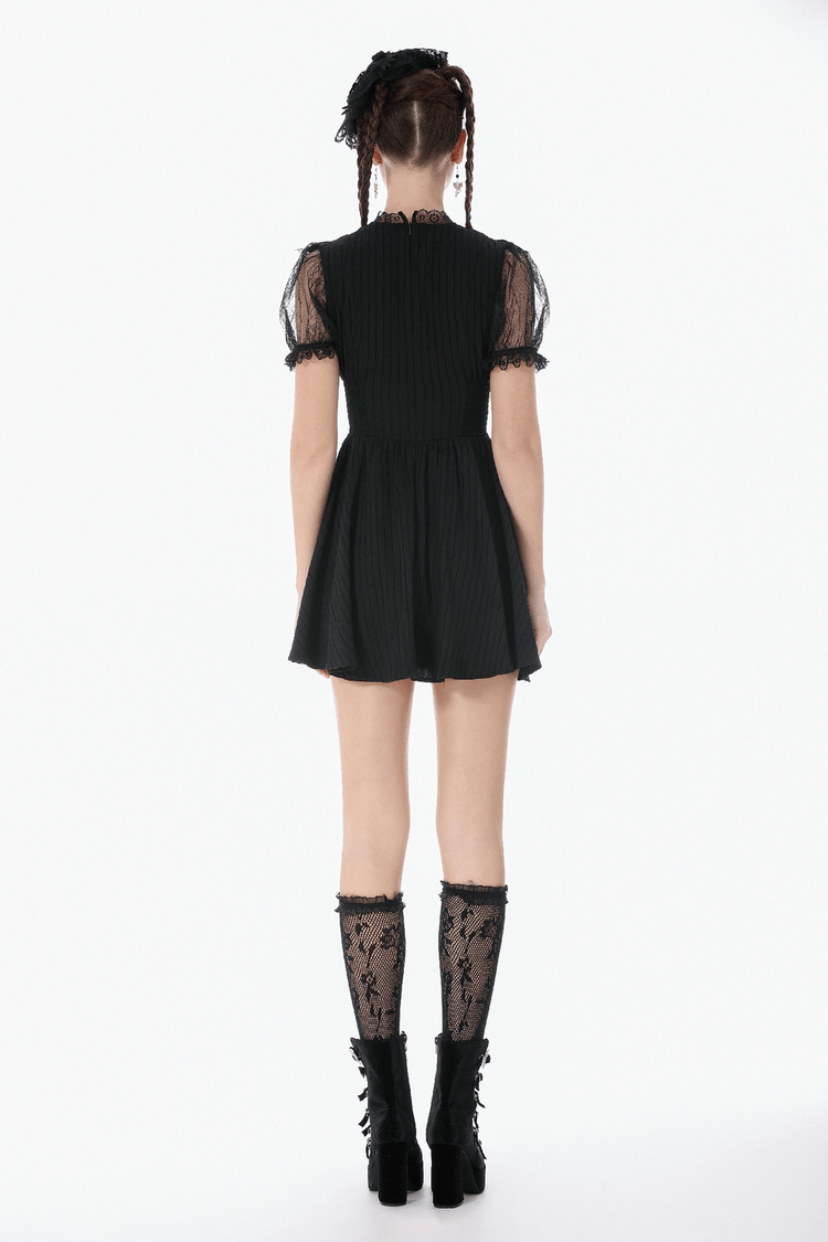 Gothic Black Lace Puff Sleeve Dress with Cross Pendant - image 13
