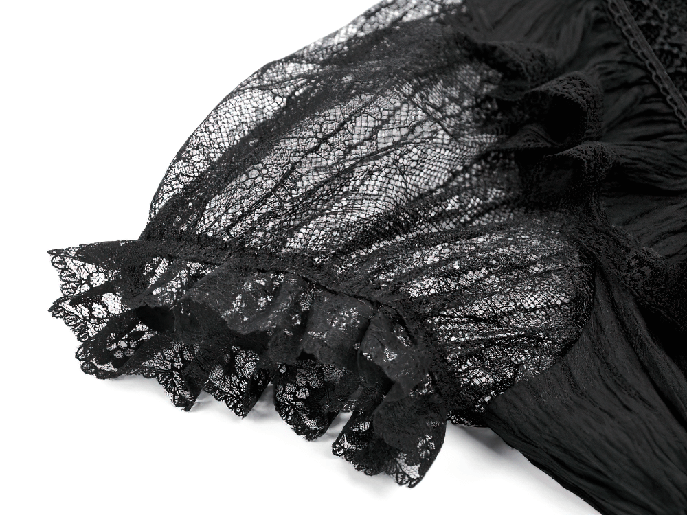 Gothic Black Lace Puff Sleeve Dress with Cross Pendant - image 10