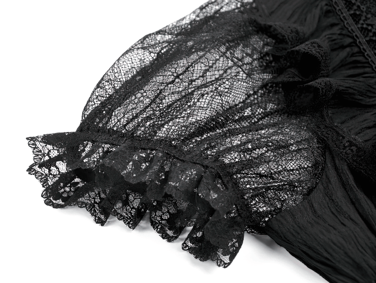 Gothic Black Lace Puff Sleeve Dress with Cross Pendant - image 10