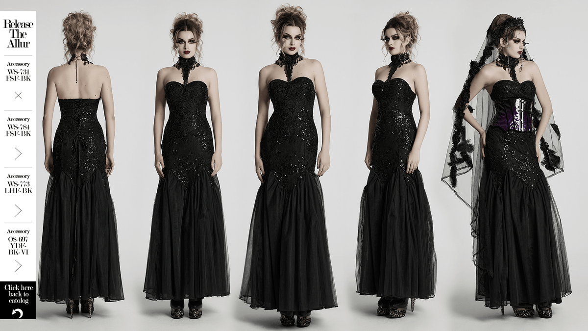 Gothic Black Lace Strapless Maxi Dress with Sequins - image 14