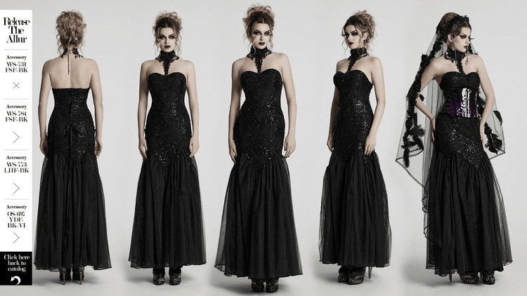 Gothic Black Lace Strapless Maxi Dress with Sequins - image 14