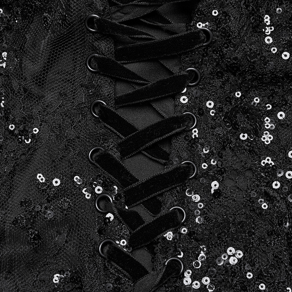 Gothic Black Lace Strapless Maxi Dress with Sequins - image 9