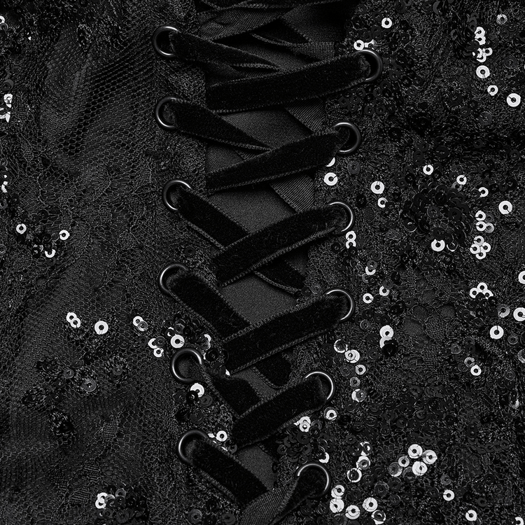 Gothic Black Lace Strapless Maxi Dress with Sequins - image 9
