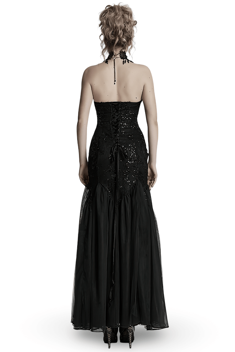 Gothic Black Lace Strapless Maxi Dress with Sequins - image 2