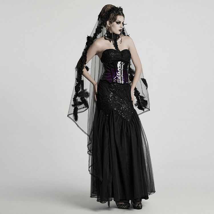 Gothic Black Lace Strapless Maxi Dress with Sequins - image 13