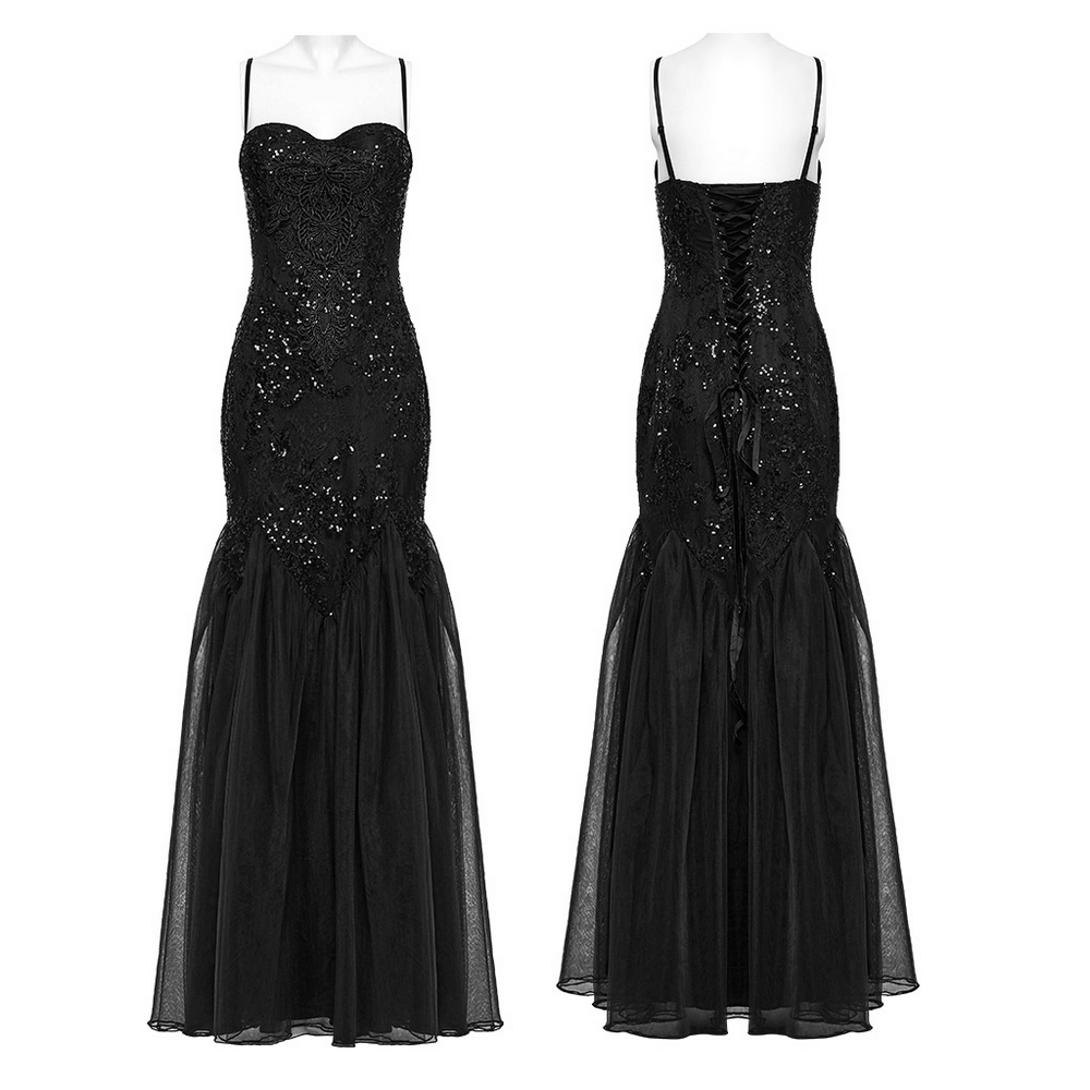 Gothic Black Lace Strapless Maxi Dress with Sequins - image 3
